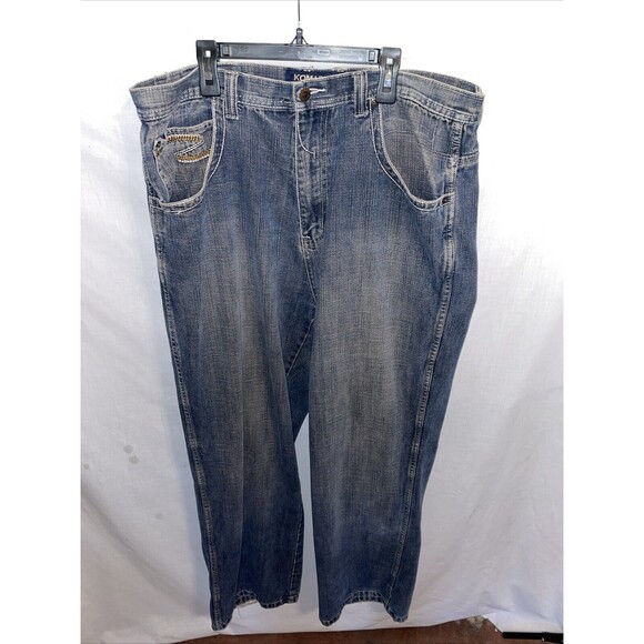 Koman Jeans Men’s Baggy Jeans Size 36x32 Blue Faded Grunge Streetwear City - Picture 1 of 13
